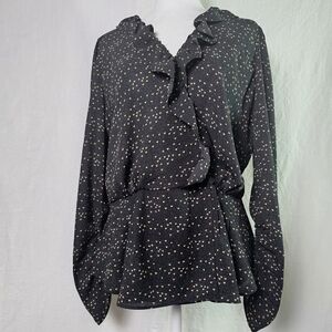 Cabi Womens Eros Blouse SZ M Wrap Multi Color Hearts Romantic Ruffles Valentines